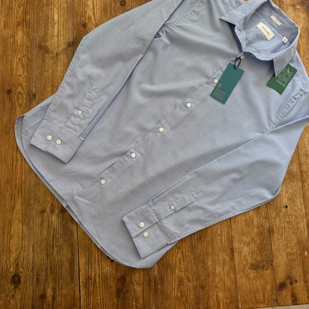 Fairlane Wrinkle Free Easy Care Oxford Dress Shirt Blue Cotton Med Slim Fit NWT - Picture 4 of 12